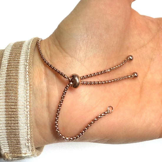 Picture of Stainless Steel Partially Finished Adjustable Slider Clasp Bracelet Rose Gold x1