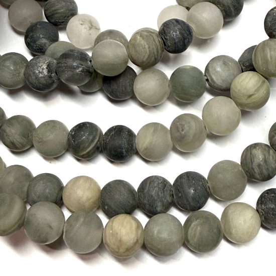 Picture of Frosted Green Jasper bead 6mm round x38cm