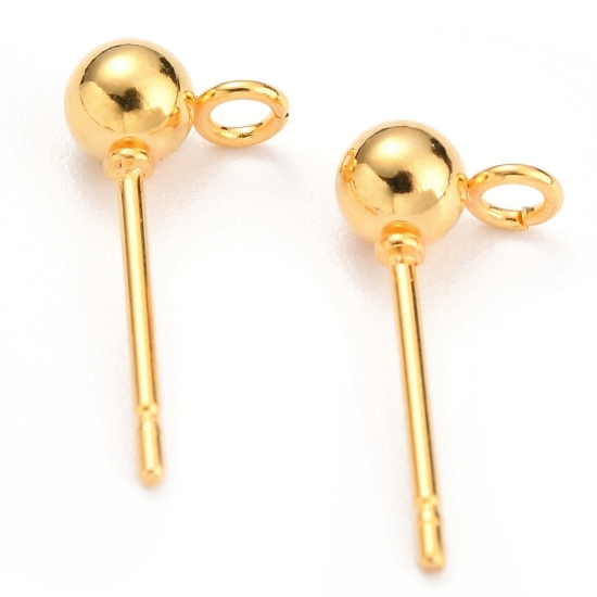 Picture of Stainless Steel Ear stud ball 4mm w/ loop Gold x10