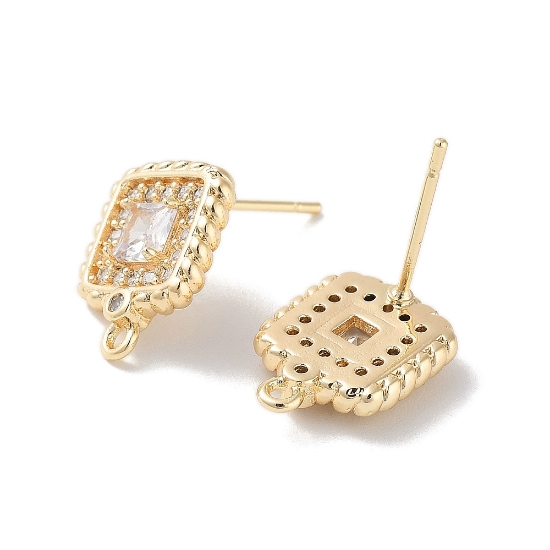 Picture of Ear stud 14x11mm square w/Cubic Zirconia 18kt Gold Plated x2