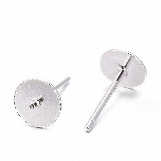 Picture of 925 Silver Ear stud 6mm flat pad with peg x2