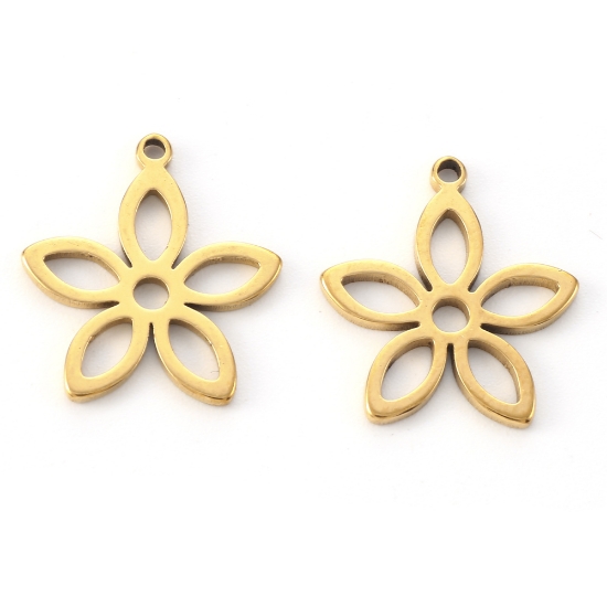 Picture of Stainless Steel Pendant laser cut Flower 15mm 18kt Gold Plated x10