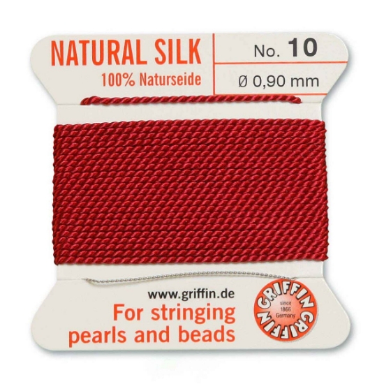 Picture of Griffin Silk Beading Cord & Needle size #10 - 0,90mm Red x2m