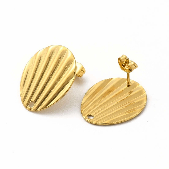 Picture of Stainless Steel Ear stud Shell 21.5x17.5x1mm Gold x2 