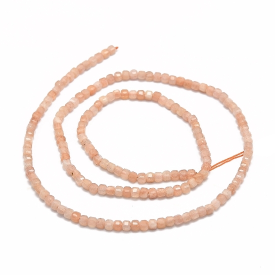 Picture of Peach Moonstone Faceted Table Cut 2x2x2mm cube x38cm